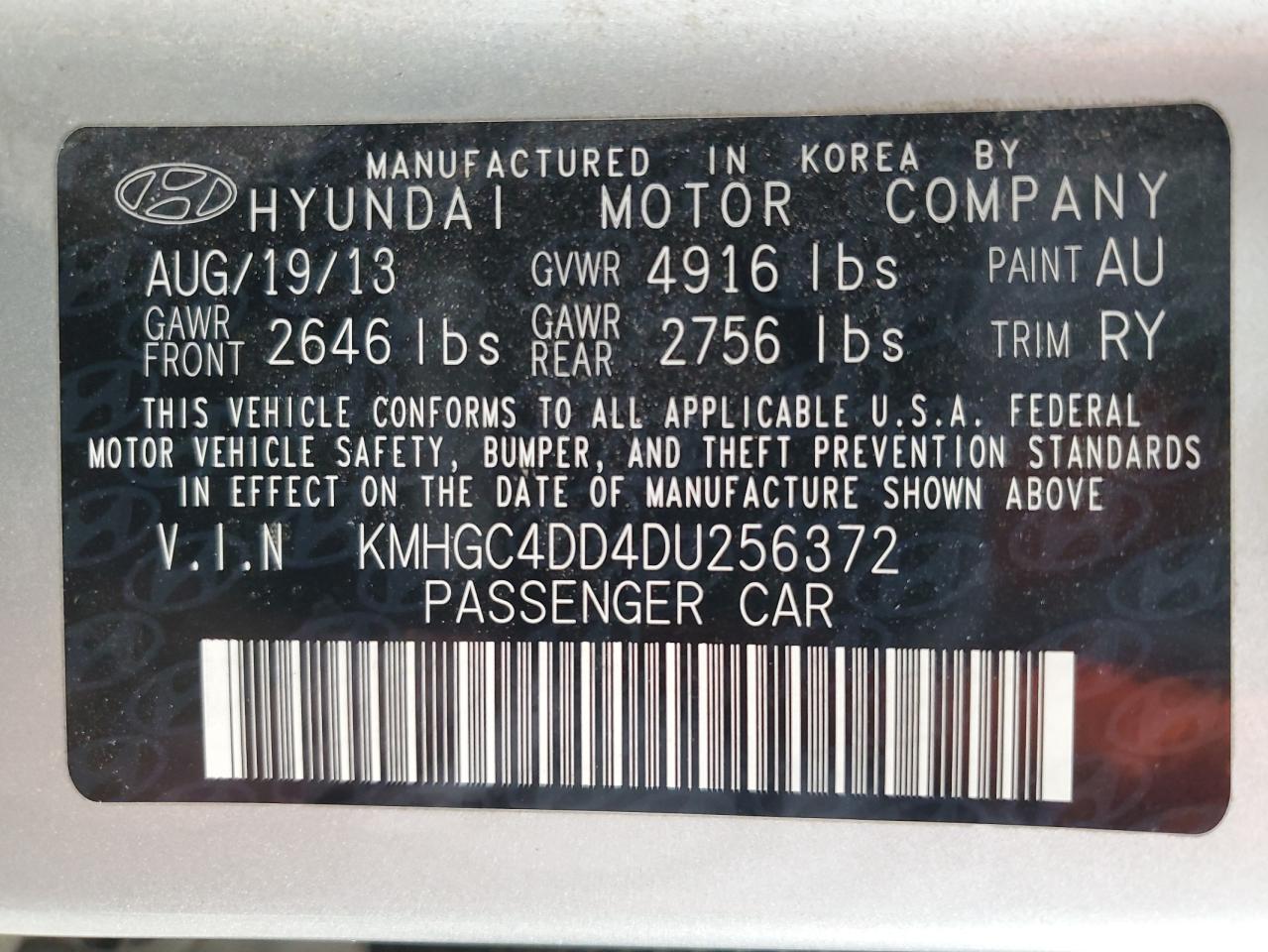 VIN KMHGC4DD4DU256372 2013 HYUNDAI GENESIS no.12