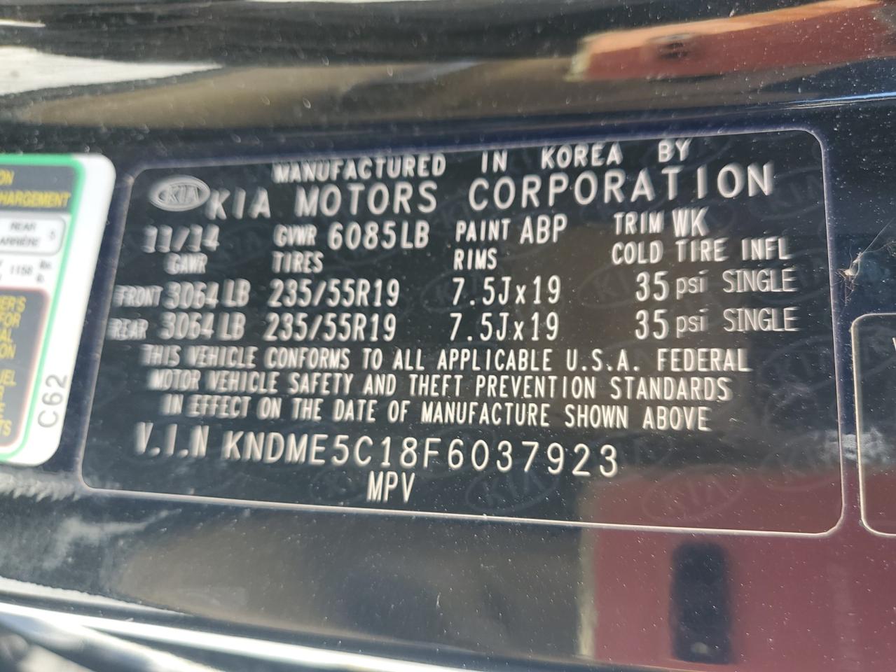 2015 Kia Sedona Sxl VIN: KNDME5C18F6037923 Lot: 82446794