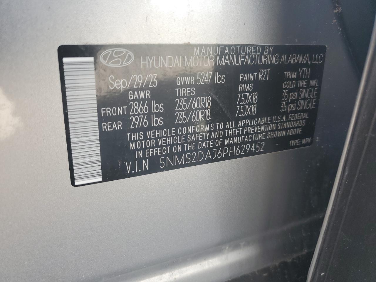 VIN 5NMS2DAJ6PH629452 2023 HYUNDAI SANTA FE no.14