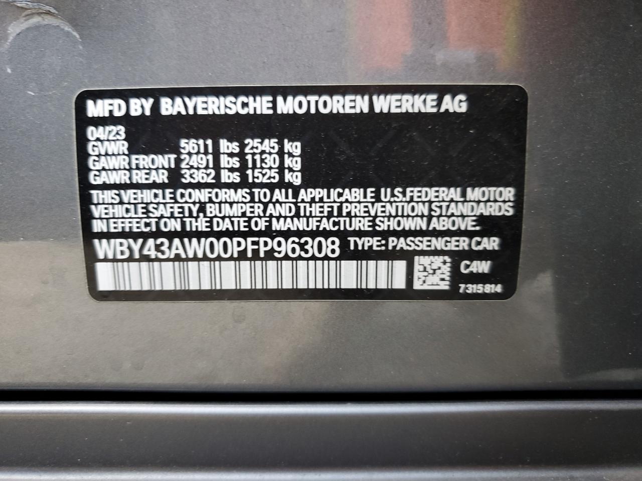 VIN WBY43AW00PFP96308 2023 BMW I4 EDRIVE no.12