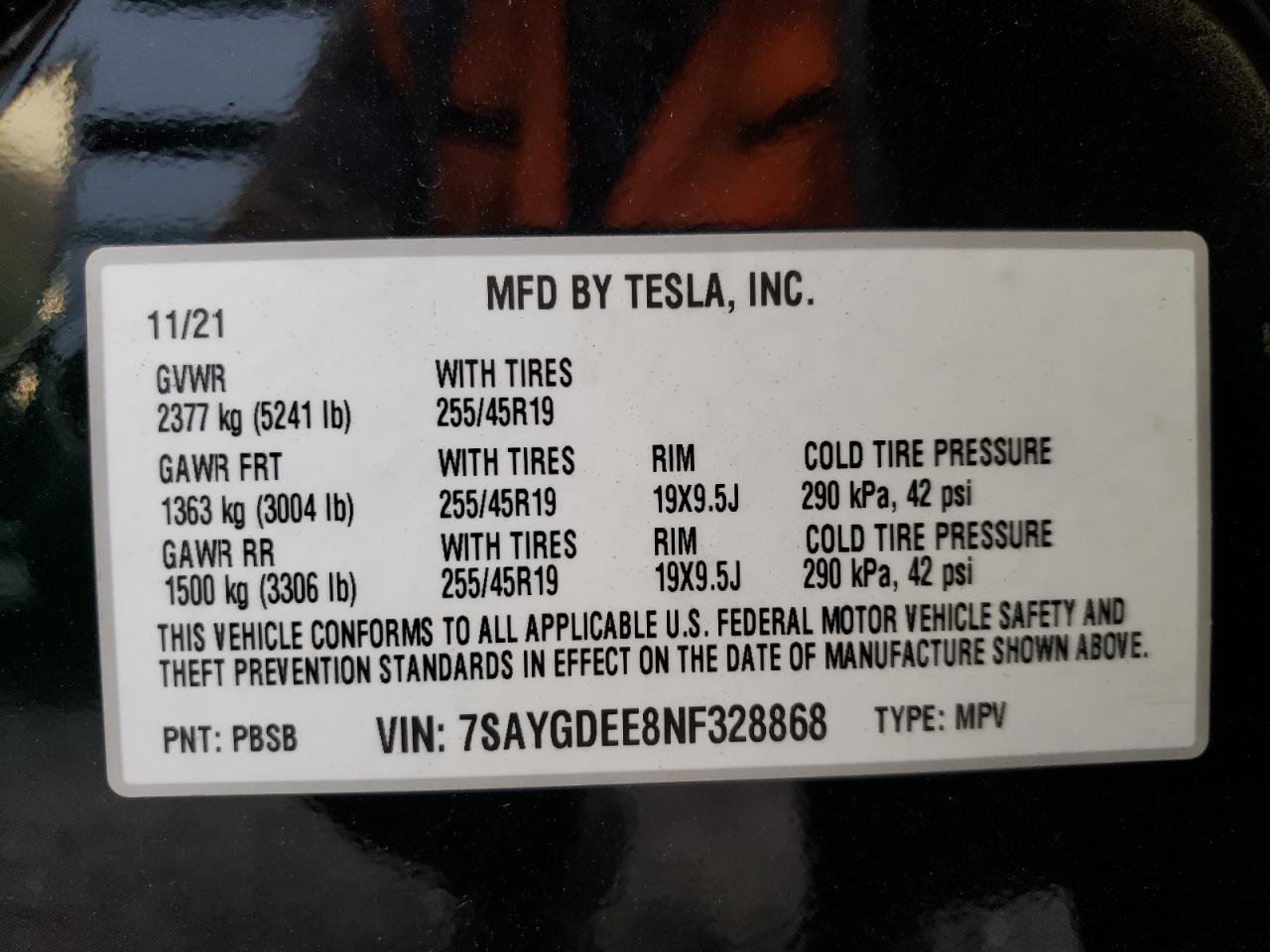 VIN 7SAYGDEE8NF328868 2022 TESLA MODEL Y no.13