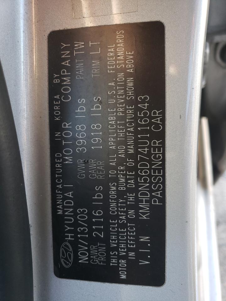 2004 Hyundai Elantra Gls VIN: KMHDN56D74U116543 Lot: 80280784