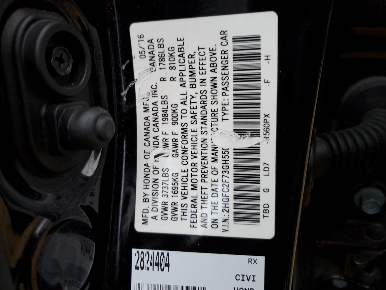 VIN 2HGFC2F73GH550575 2016 HONDA CIVIC no.12