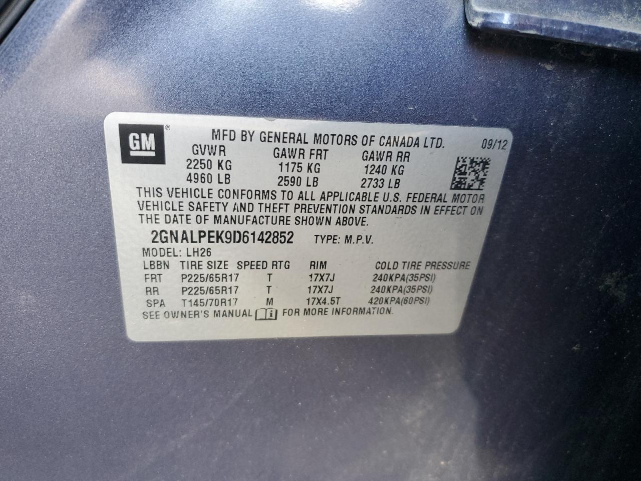 VIN 2GNALPEK9D6142852 2013 CHEVROLET EQUINOX no.13