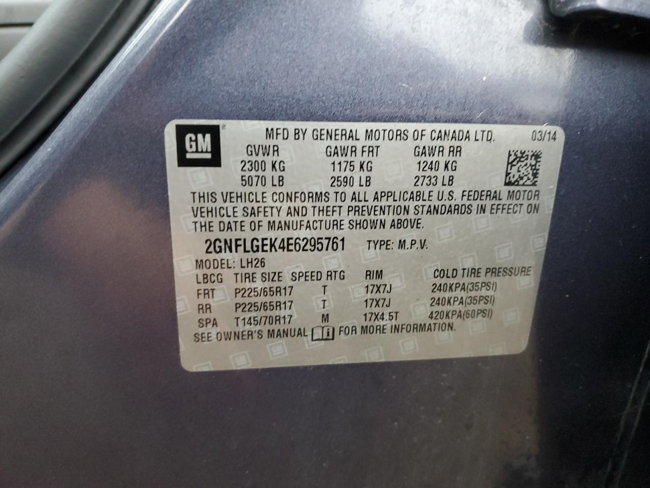 VIN 2GNFLGEK4E6295761 2014 CHEVROLET EQUINOX no.12