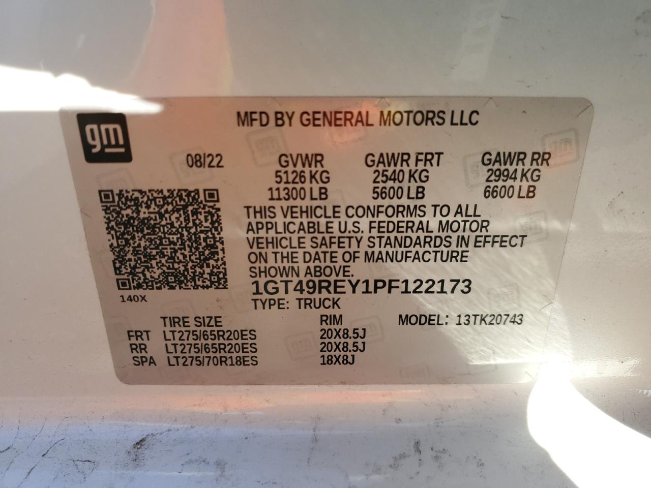 VIN 1GT49REY1PF122173 2023 GMC SIERRA no.12