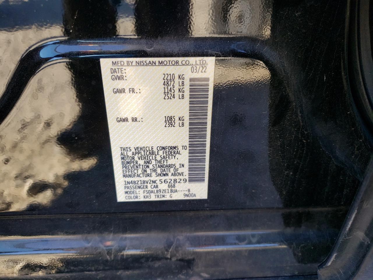 2022 Nissan Leaf S Plus VIN: 1N4BZ1BV2NC562829 Lot: 80903274