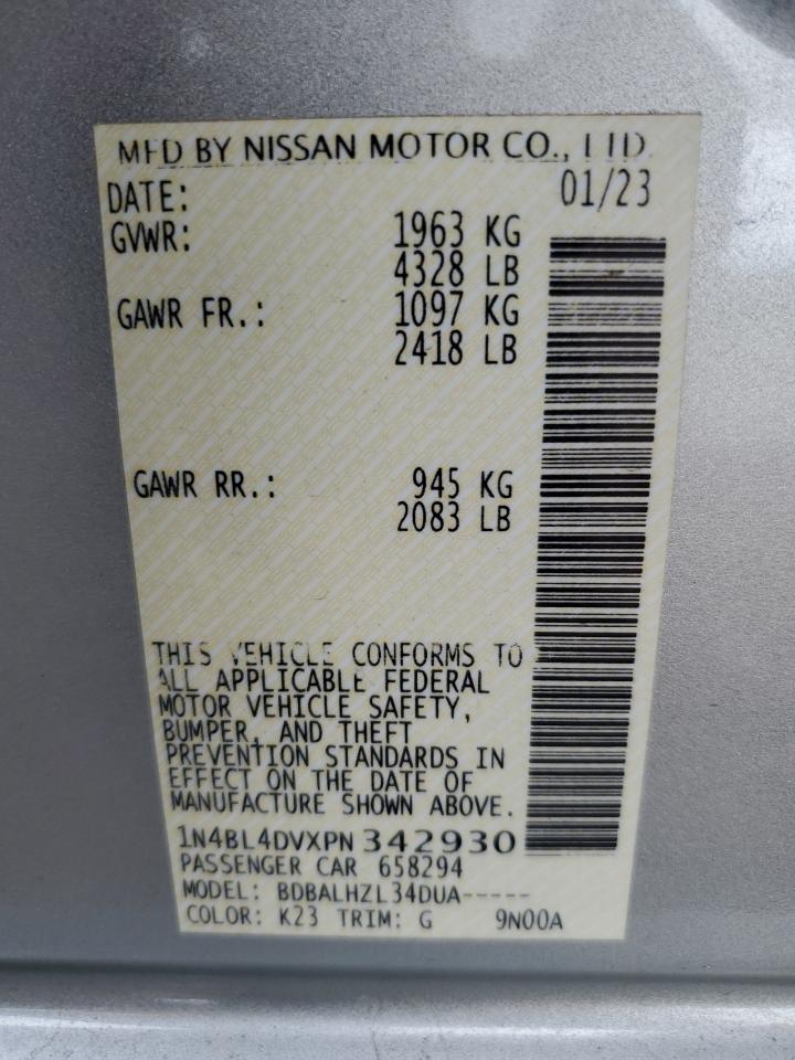 2023 Nissan Altima Sv VIN: 1N4BL4DVXPN342930 Lot: 81645884