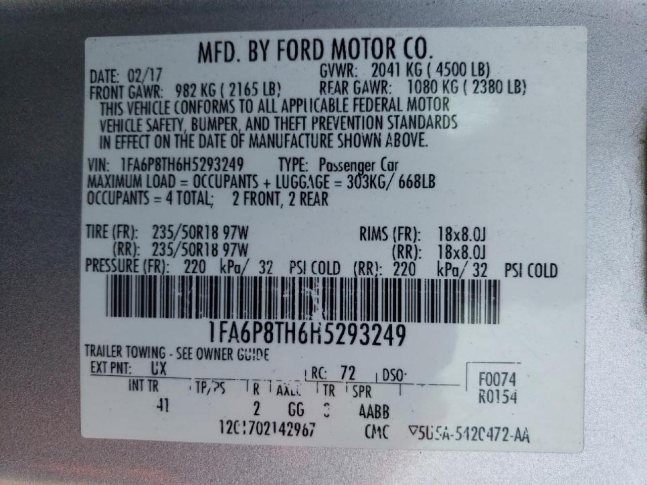 VIN 1FA6P8TH6H5293249 2017 FORD ALL Models no.13