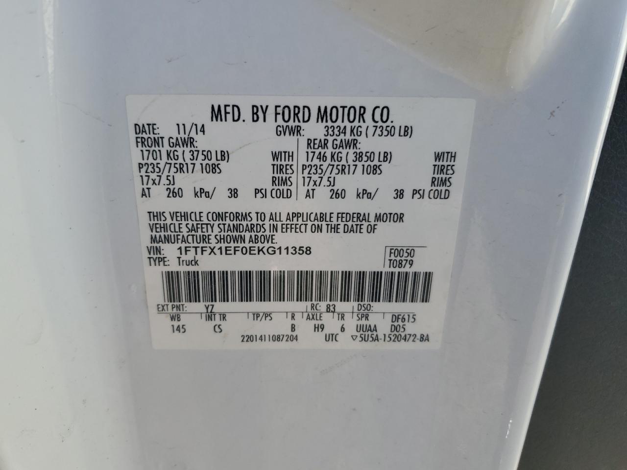 2014 Ford F150 Super Cab VIN: 1FTFX1EF0EKG11358 Lot: 65114725