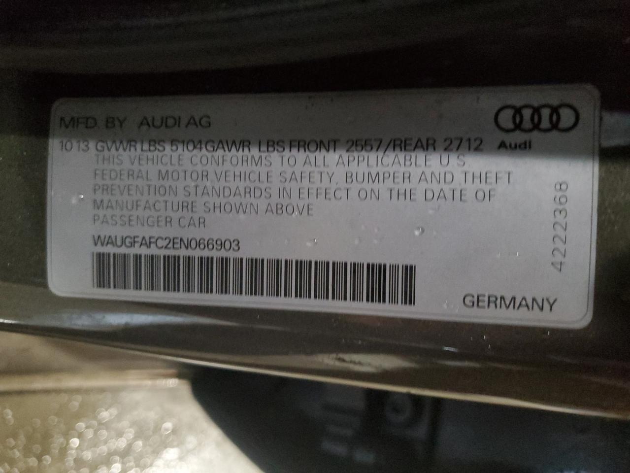 2014 Audi A6 Premium Plus VIN: WAUGFAFC2EN066903 Lot: 80920264