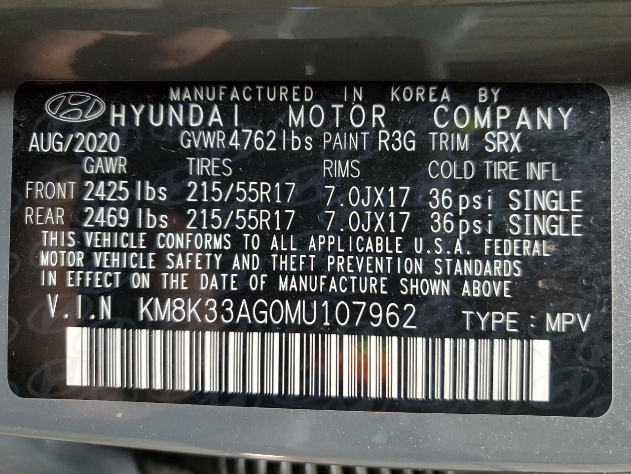 VIN KM8K33AG0MU107962 2021 HYUNDAI KONA no.14