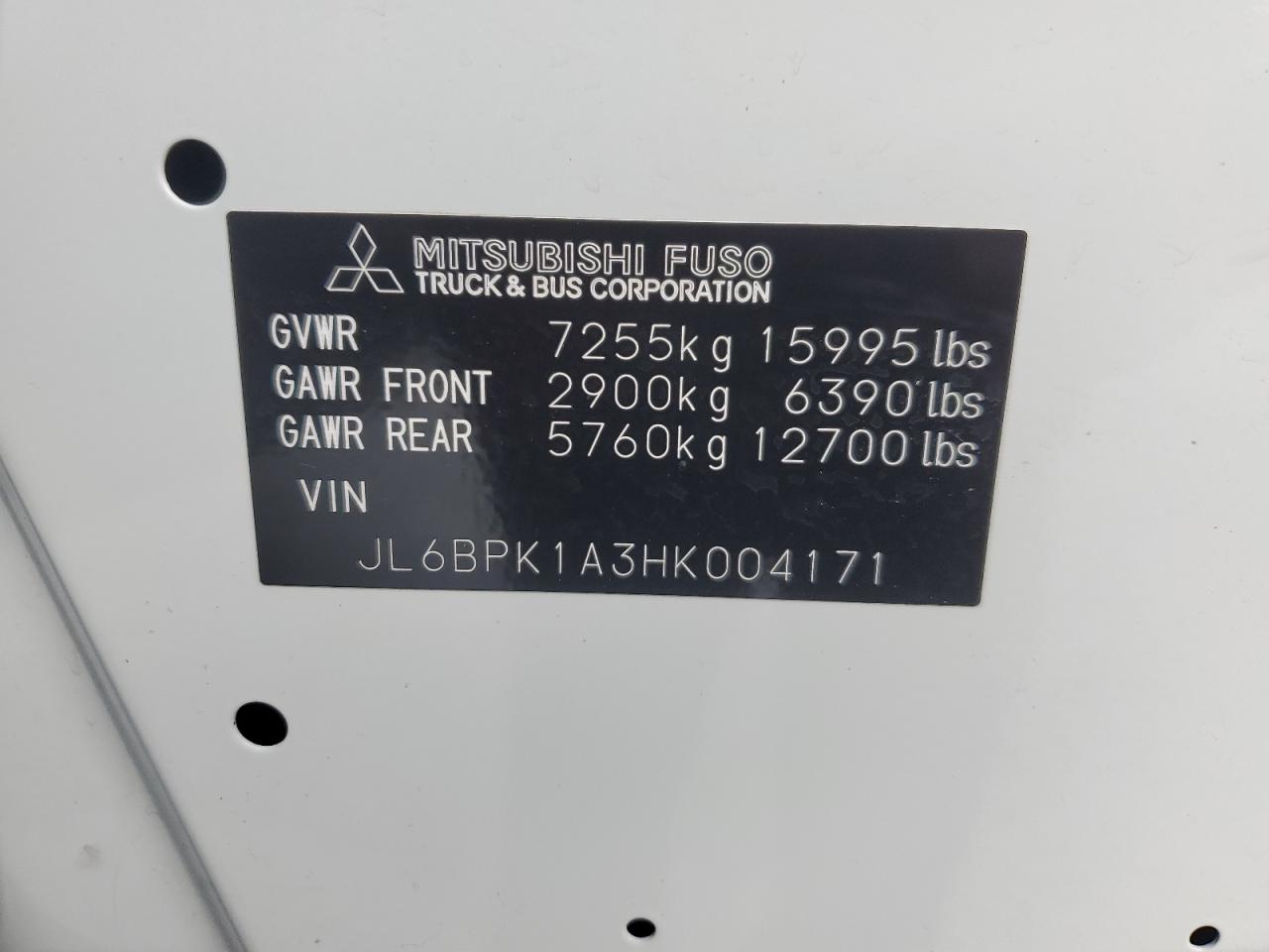 2017 Mitsubishi Fuso Truck Of America Inc Fe Fec72W VIN: JL6BPK1A3HK004171 Lot: 79756084