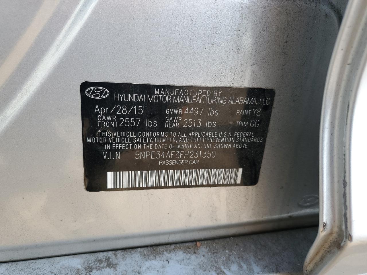 2015 Hyundai Sonata Sport VIN: 5NPE34AF3FH231350 Lot: 81998264