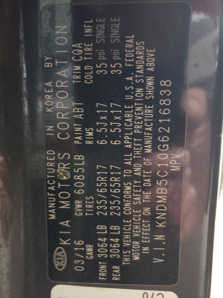 2016 Kia Sedona Lx VIN: KNDMB5C10G6216838 Lot: 82249854