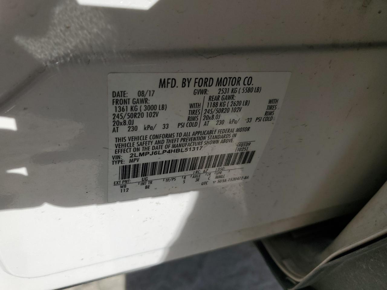 2017 Lincoln Mkx Reserve VIN: 2LMPJ6LP4HBL51317 Lot: 82555144