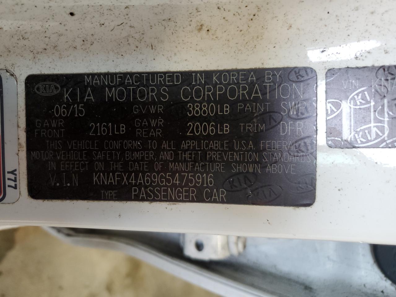 VIN KNAFX4A69G5475916 2016 KIA FORTE no.12