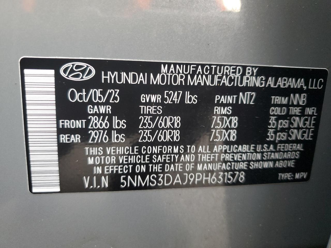 VIN 5NMS3DAJ9PH631578 2023 HYUNDAI SANTA FE no.13