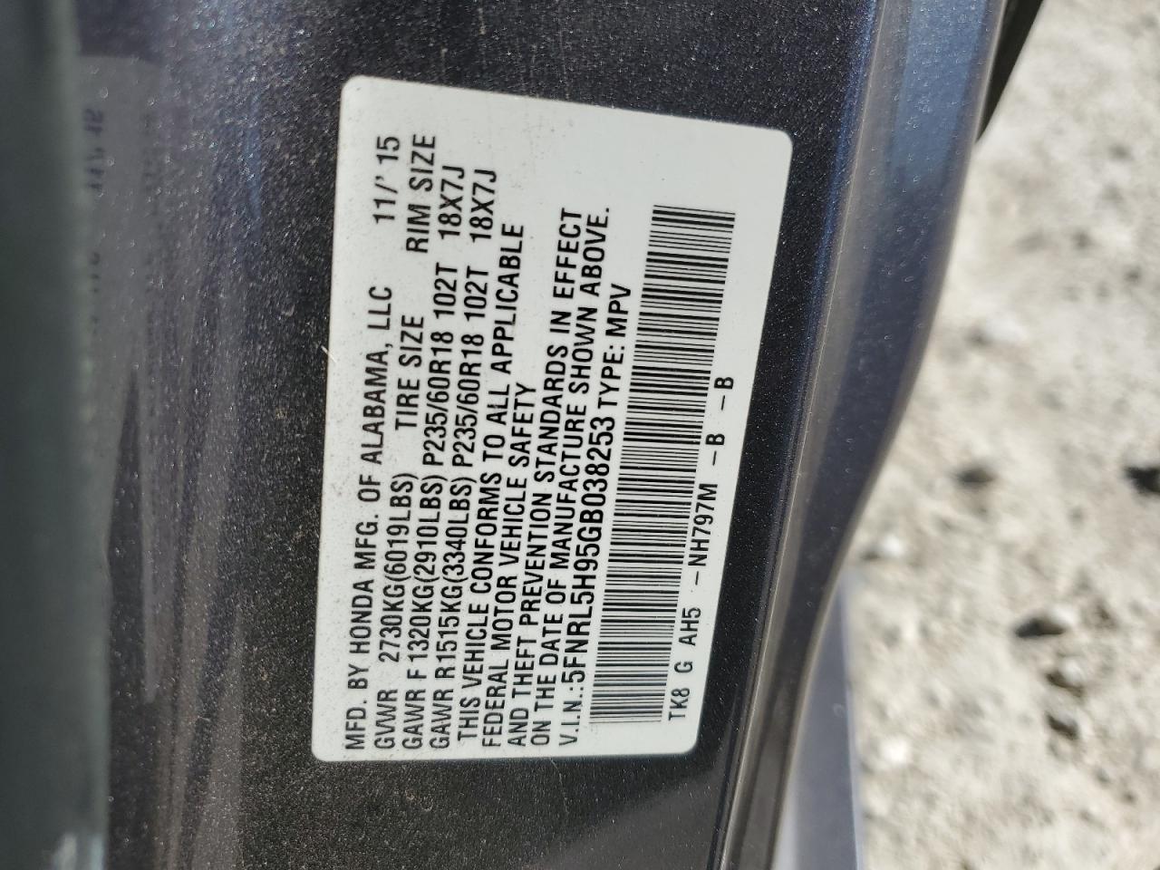 VIN 5FNRL5H95GB038253 2016 HONDA ODYSSEY no.13