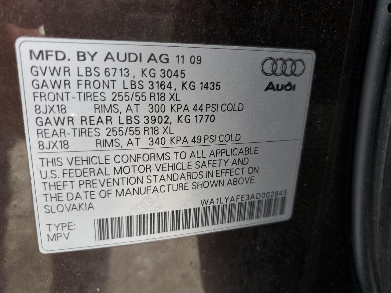 2010 Audi Q7 Premium Plus VIN: WA1LYAFE3AD002845 Lot: 80832154