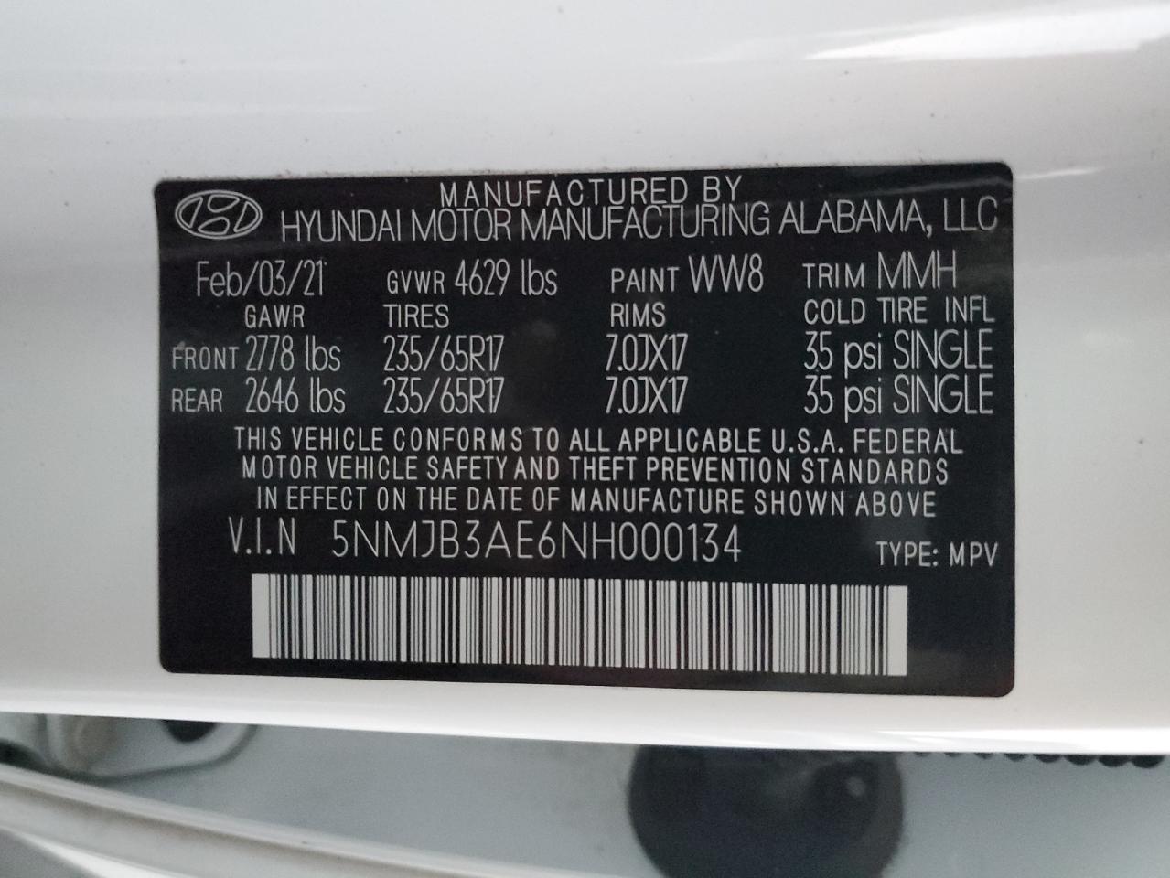 2022 Hyundai Tucson Sel VIN: 5NMJB3AE6NH000134 Lot: 80669764