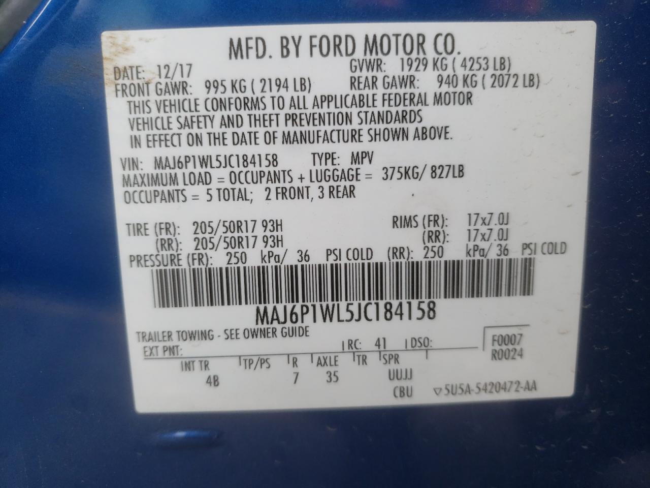 MAJ6P1WL5JC184158 2018 Ford Ecosport Titanium