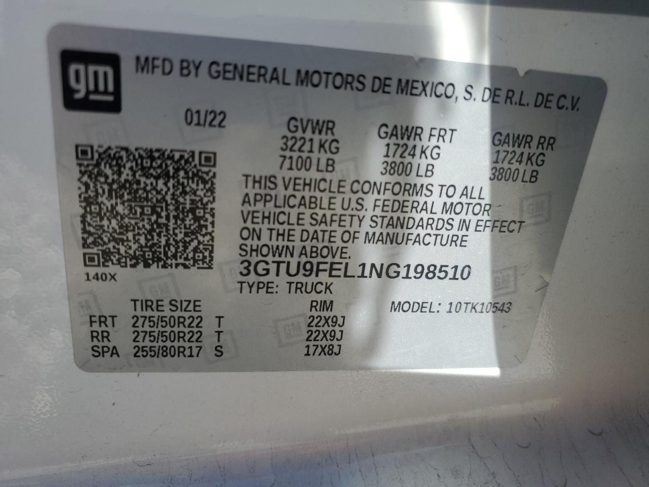 2022 GMC Sierra Limited K1500 Denali VIN: 3GTU9FEL1NG198510 Lot: 80947184