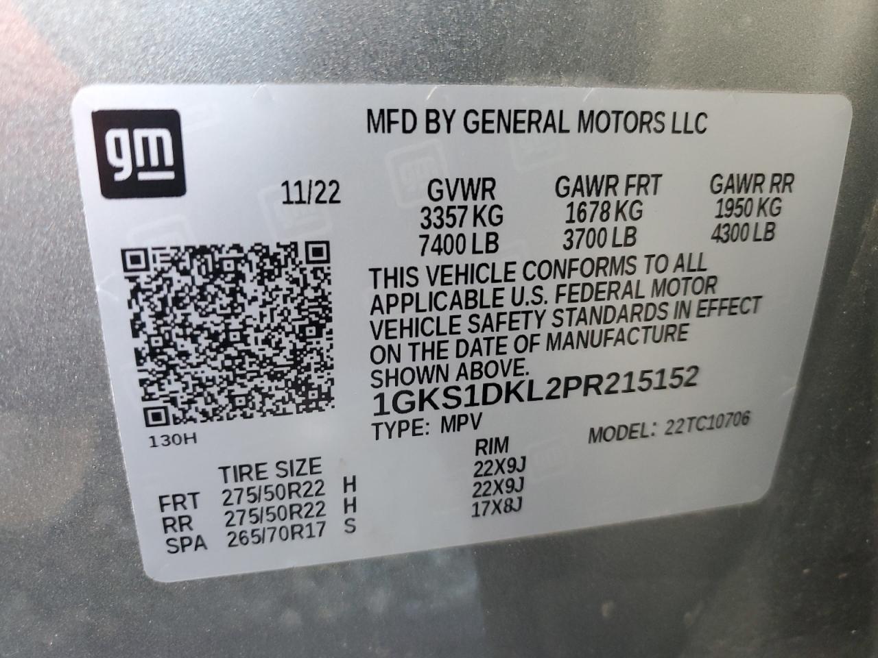 VIN 1GKS1DKL2PR215152 2023 GMC YUKON no.14