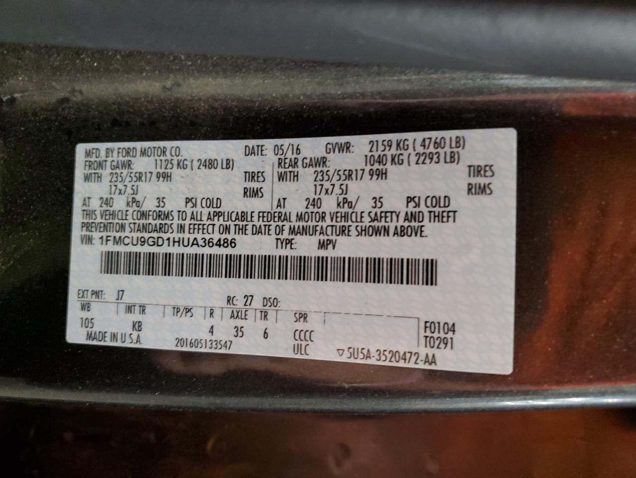1FMCU9GD1HUA36486 2017 FORD ESCAPE - Image 13