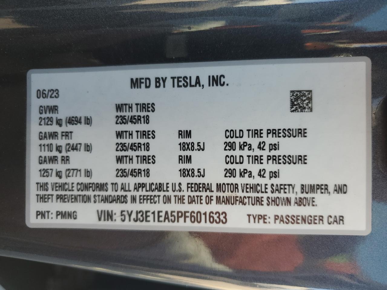 2023 Tesla Model 3 VIN: 5YJ3E1EA5PF601633 Lot: 81154844