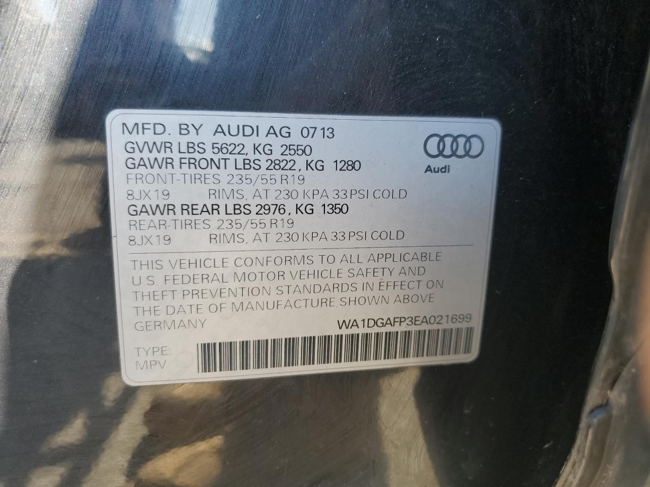 2014 Audi Q5 Premium Plus VIN: WA1DGAFP3EA021699 Lot: 74321874