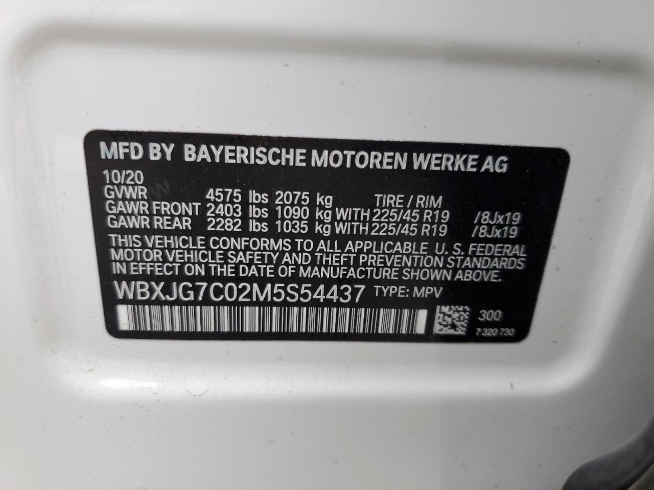 2021 BMW X1 Sdrive28I VIN: WBXJG7C02M5S54437 Lot: 79004024