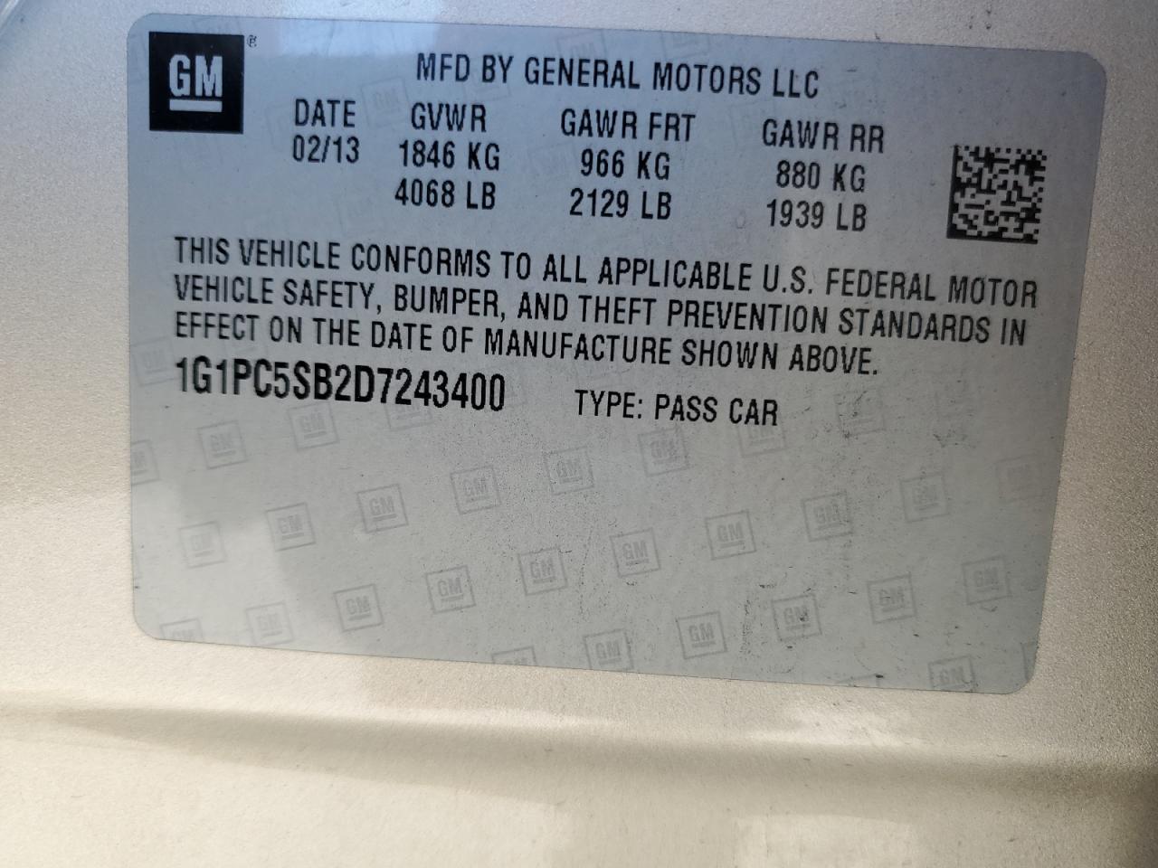 VIN 1G1PC5SB2D7243400 2013 CHEVROLET CRUZE no.12