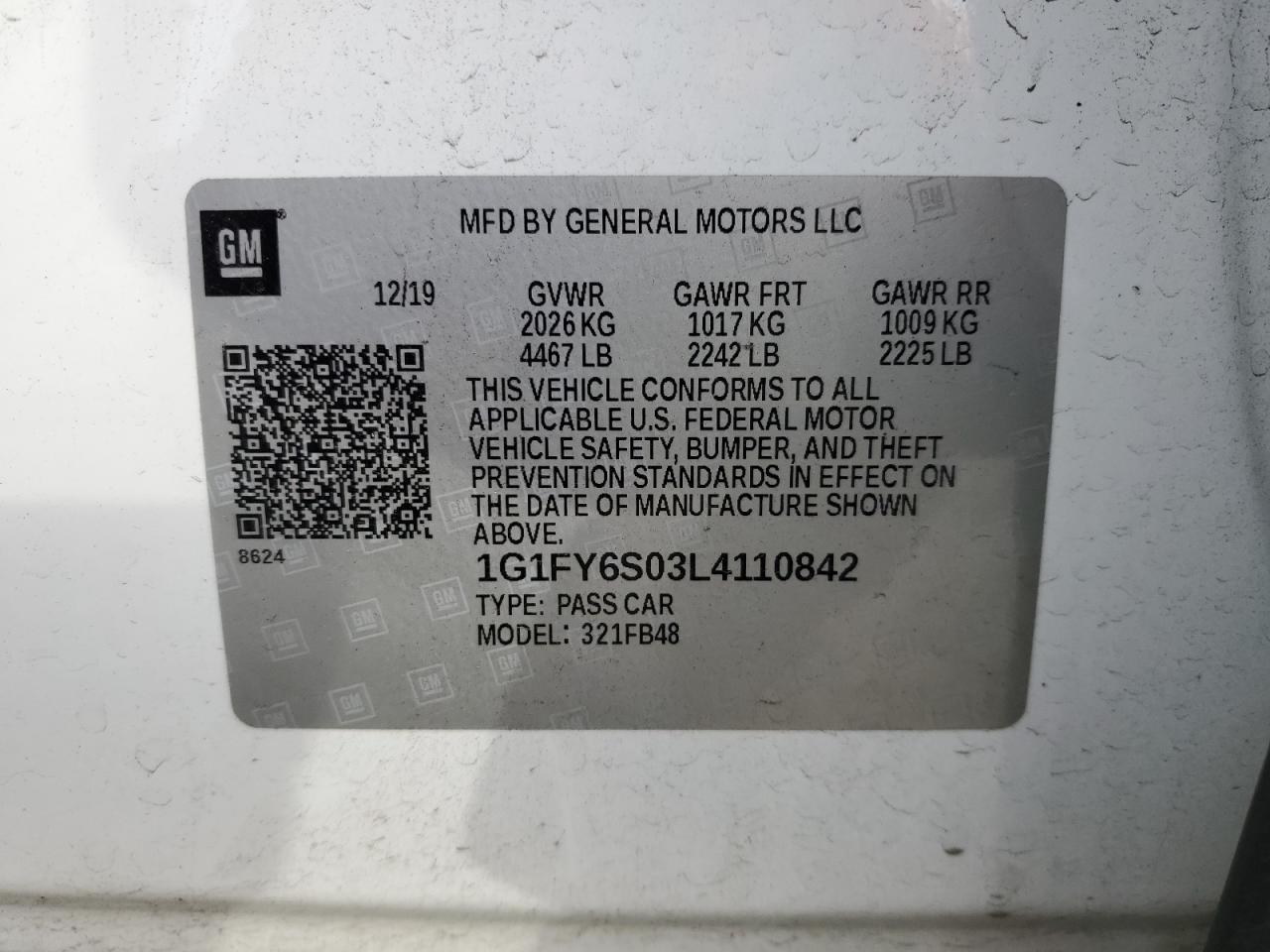 VIN 1G1FY6S03L4110842 2020 CHEVROLET BOLT no.14