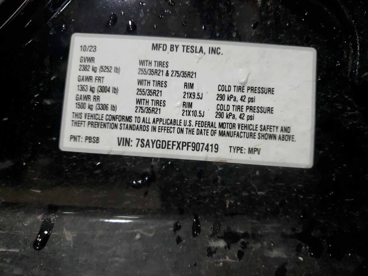 2023 Tesla Model Y VIN: 7SAYGDEFXPF907419 Lot: 81903774