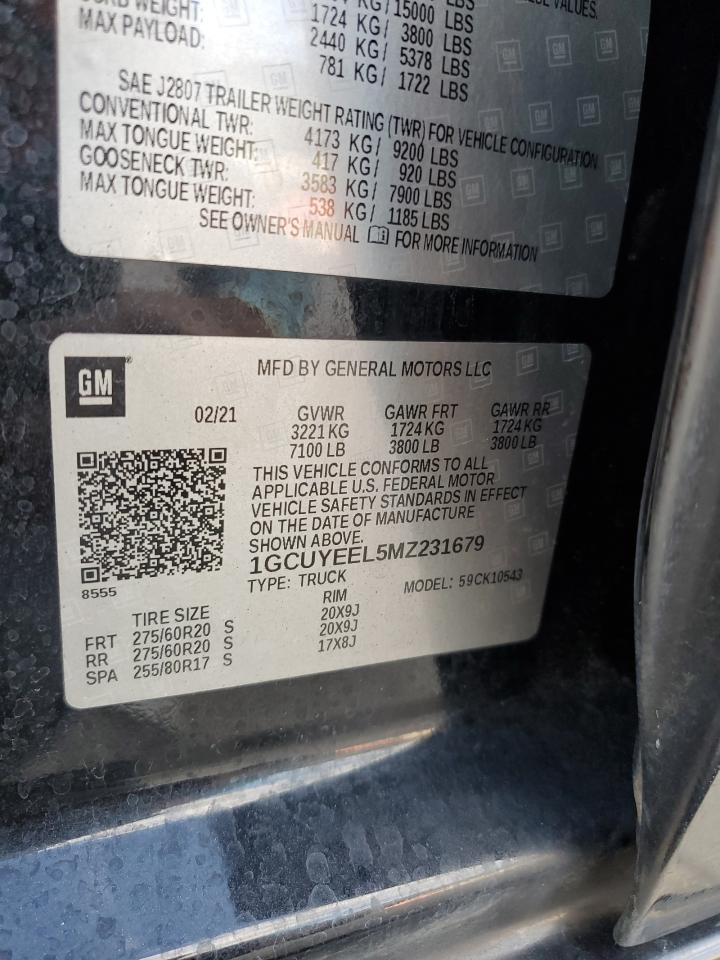 2021 Chevrolet Silverado K1500 Rst VIN: 1GCUYEEL5MZ231679 Lot: 82616464