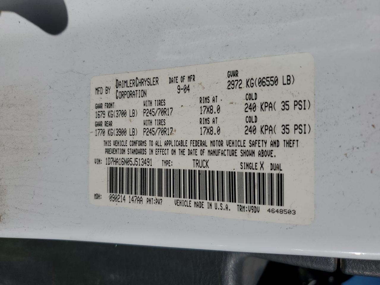 2005 Dodge Ram 1500 St VIN: 1D7HA16N05J513491 Lot: 56125285