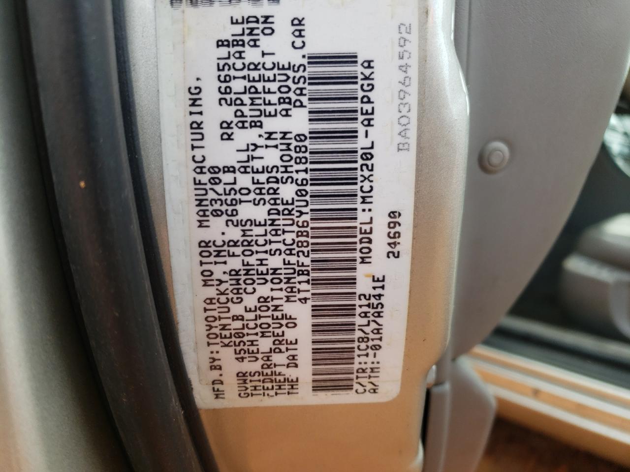 2000 Toyota Avalon Xl VIN: 4T1BF28B6YU061880 Lot: 89692185