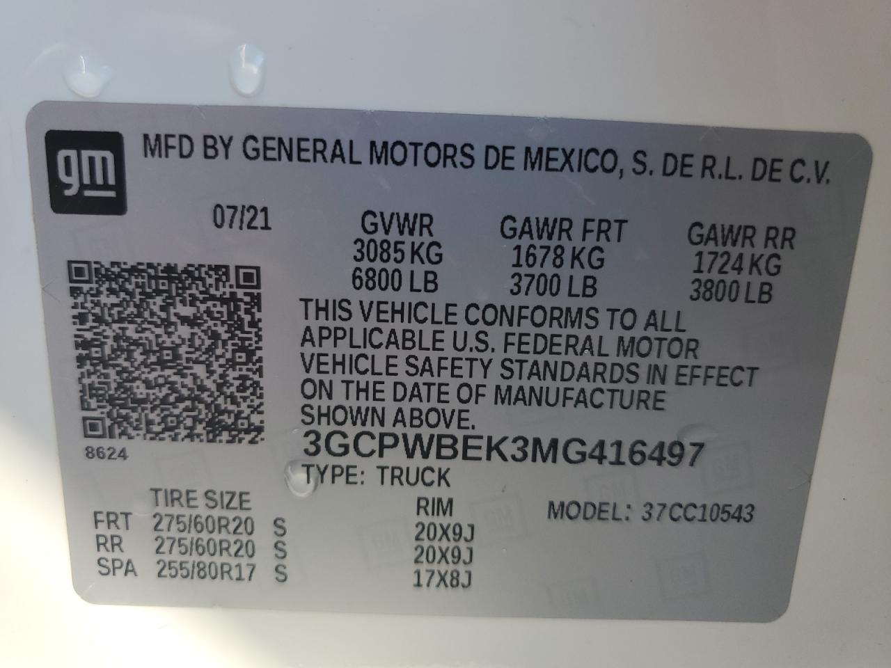 VIN 3GCPWBEK3MG416497 2021 CHEVROLET ALL Models no.13