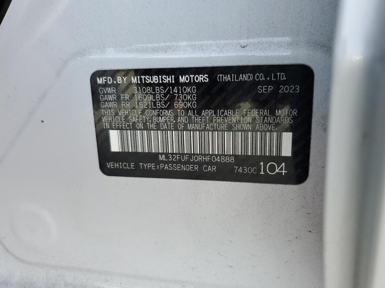 VIN ML32FUFJ0RHF04888 2024 MITSUBISHI MIRAGE no.12