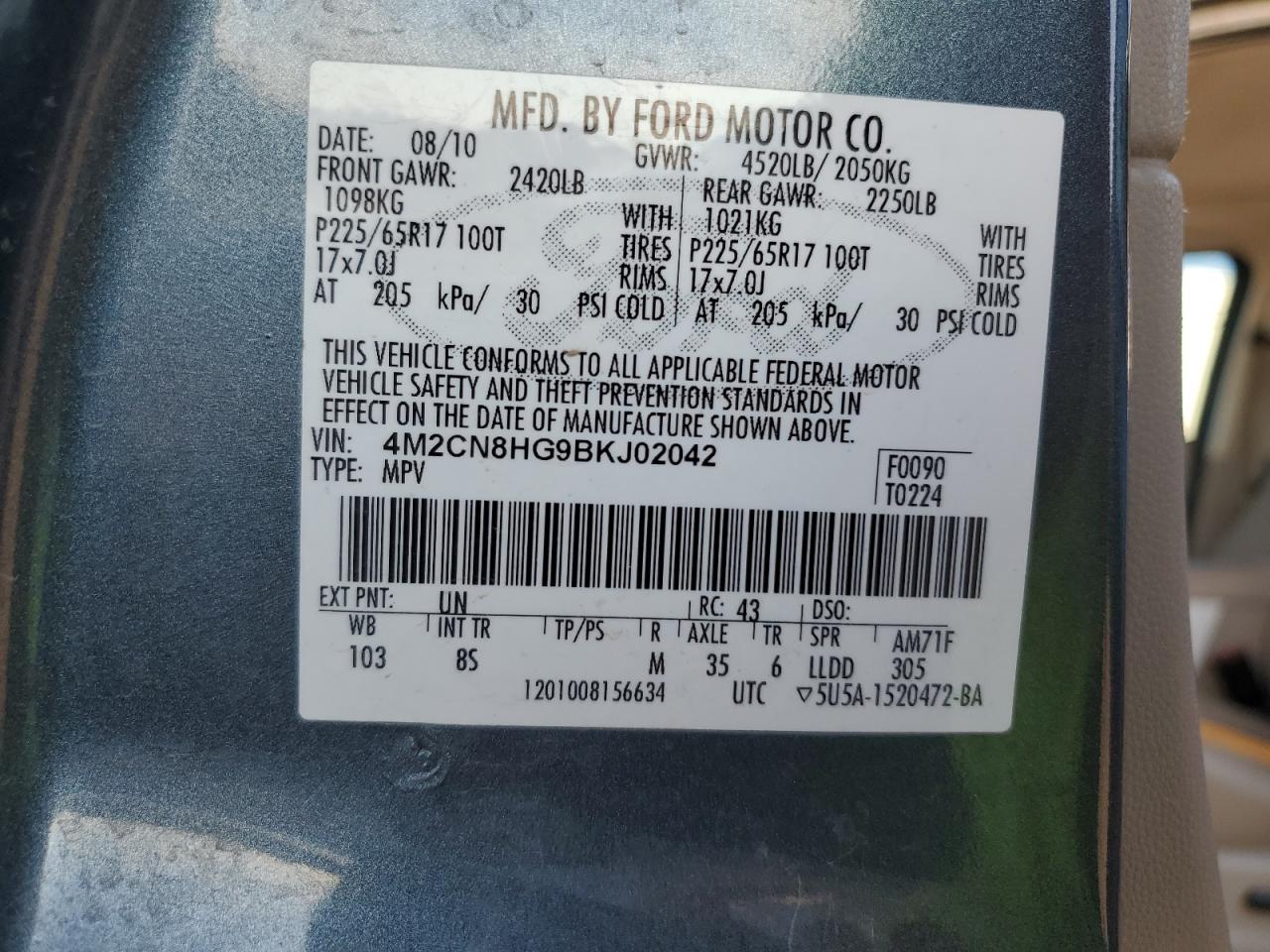 2011 Mercury Mariner Premier VIN: 4M2CN8HG9BKJ02042 Lot: 85074504