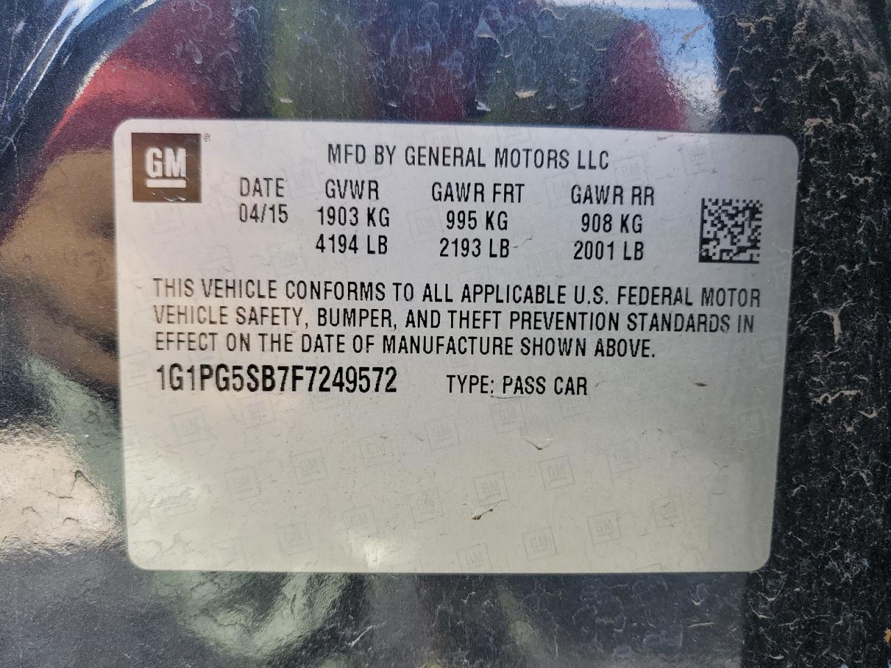 VIN 1G1PG5SB7F7249572 2015 CHEVROLET CRUZE no.12