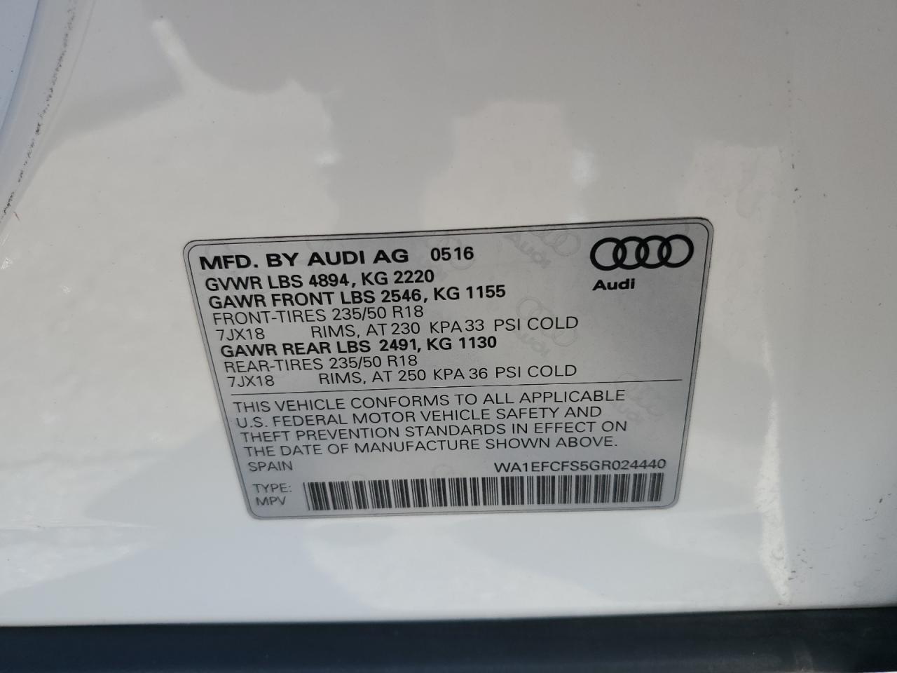 2016 Audi Q3 Premium Plus VIN: WA1EFCFS5GR024440 Lot: 79571144