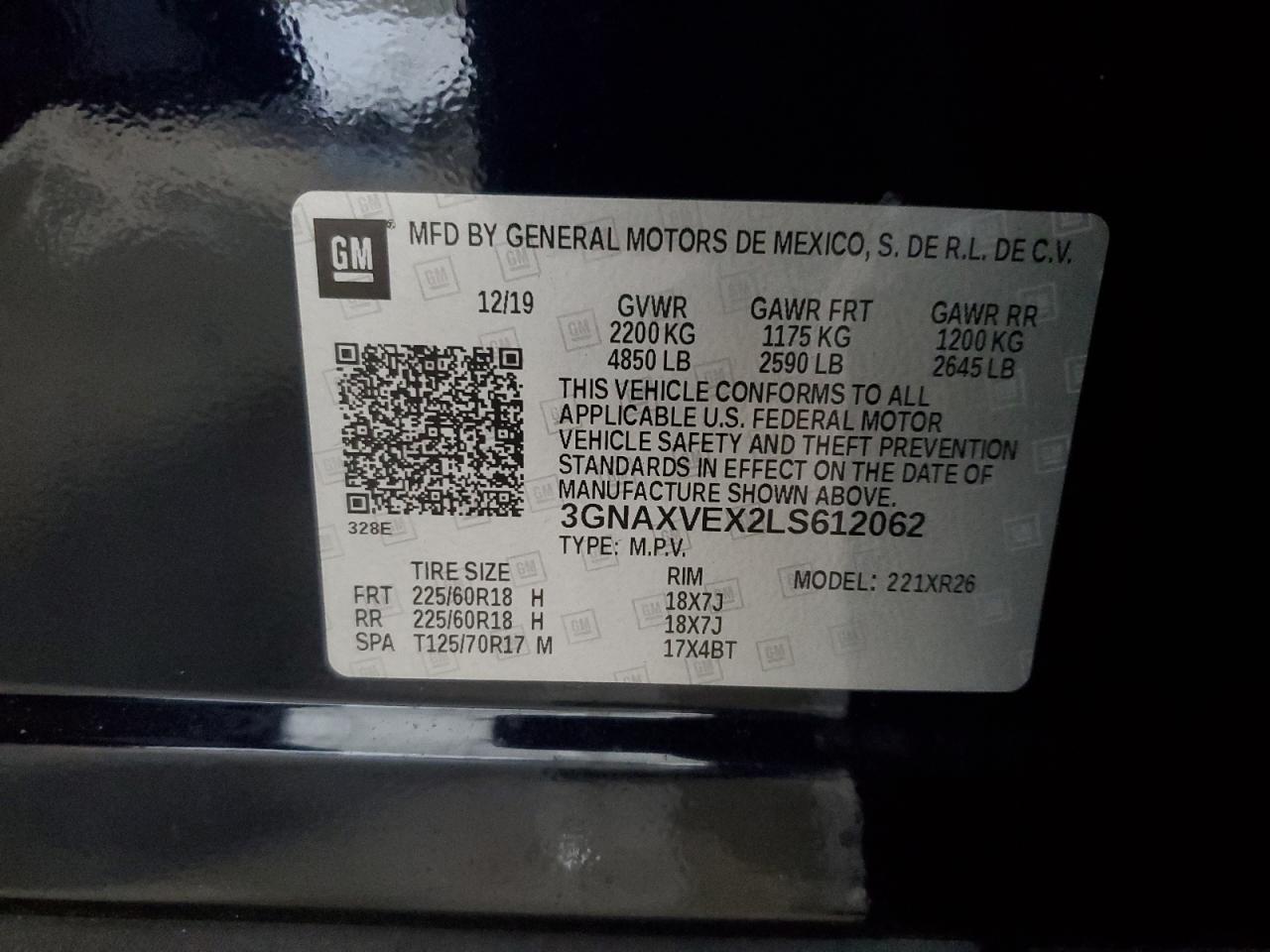 2020 Chevrolet Equinox Lt VIN: 3GNAXVEX2LS612062 Lot: 81067764