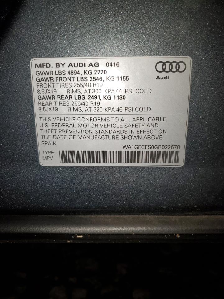 VIN WA1GFCFS0GR022670 2016 AUDI Q3 no.13