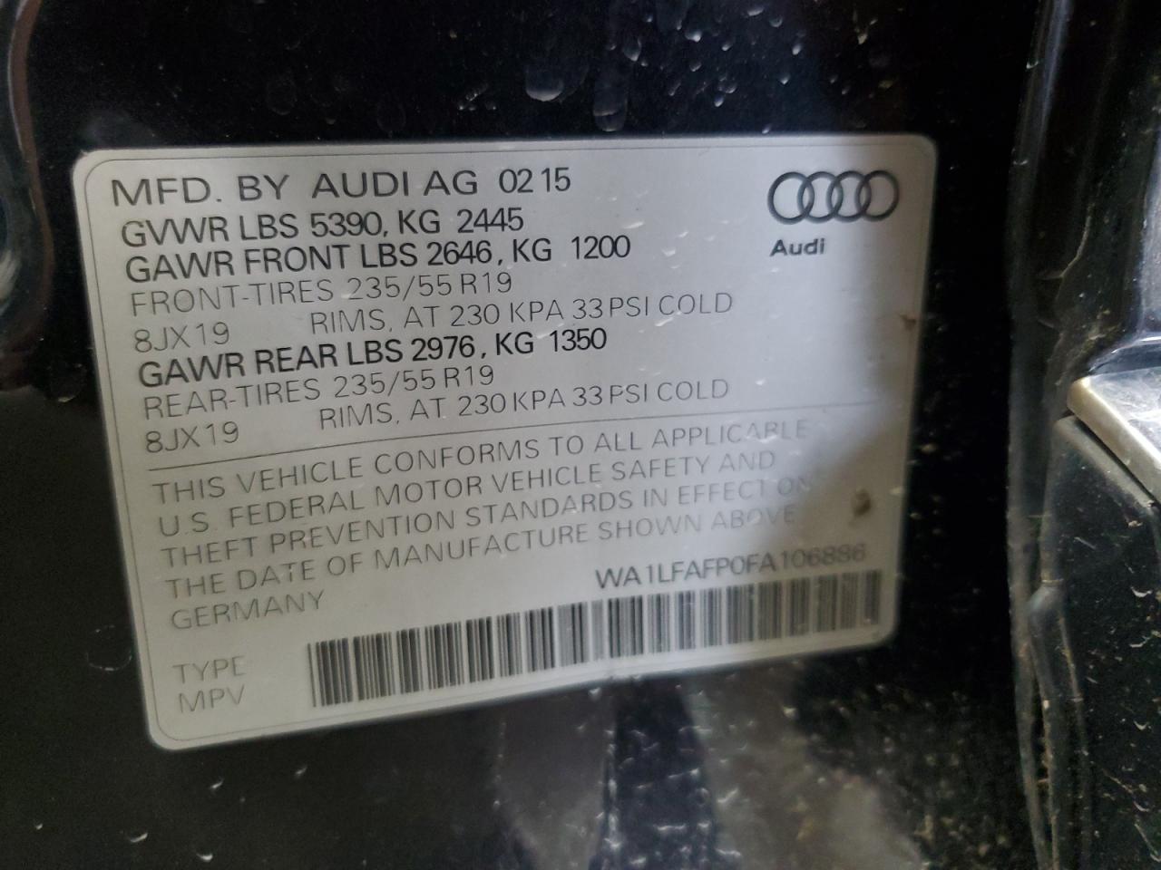 VIN WA1LFAFP0FA106886 2015 AUDI Q5 no.14