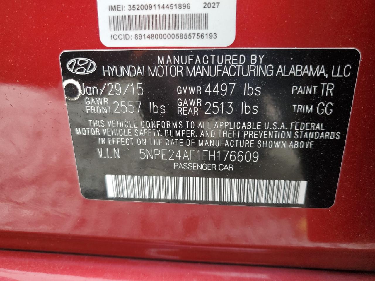 2015 Hyundai Sonata Se VIN: 5NPE24AF1FH176609 Lot: 81823424