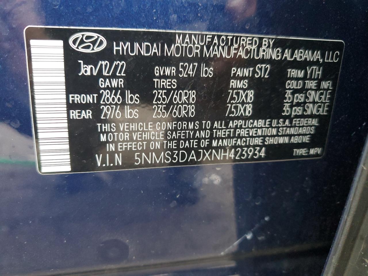 2022 Hyundai Santa Fe Sel VIN: 5NMS3DAJXNH423934 Lot: 81882014