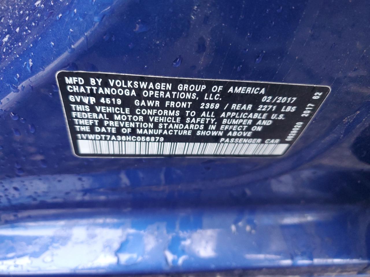 2017 Volkswagen Passat R-Line VIN: 1VWDT7A36HC056879 Lot: 81294664