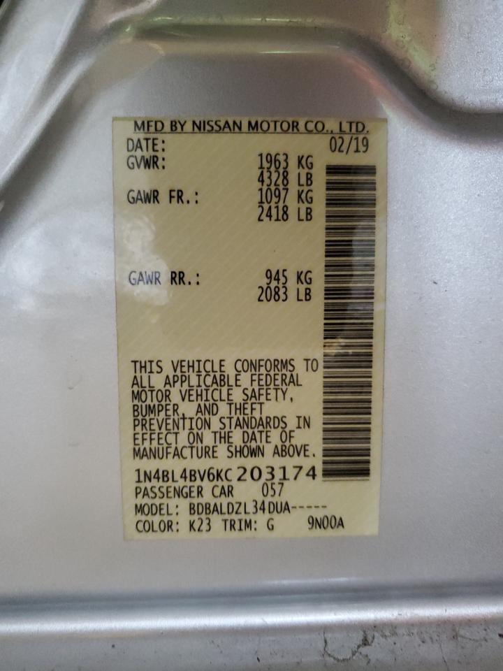 2019 Nissan Altima S VIN: 1N4BL4BV6KC203174 Lot: 80081134